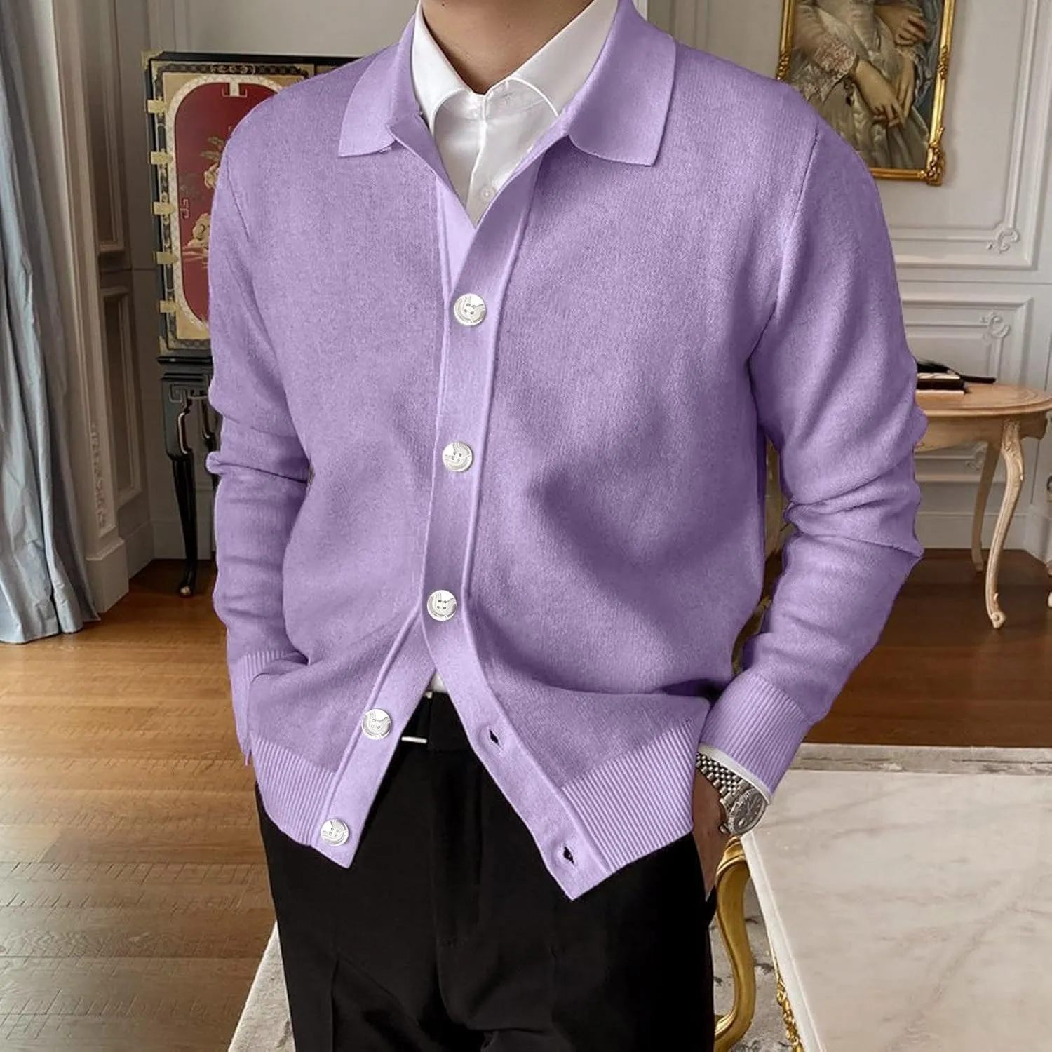 GOKKILRW Mens Shawl Collar Cardigan Sweater Casual Lightweight Soft Warm Button Down Knitted Sweaters Pullover Tops