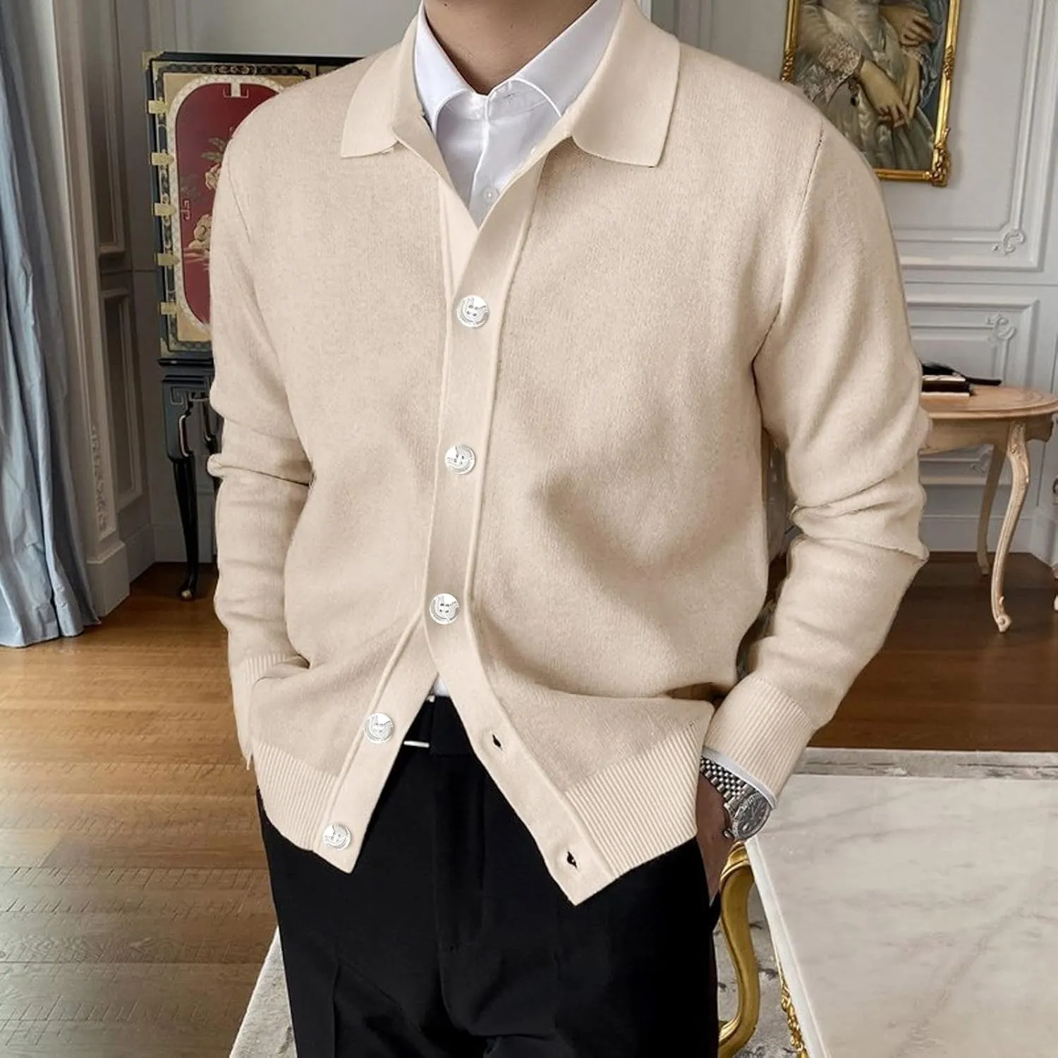 GOKKILRW Mens Shawl Collar Cardigan Sweater Casual Lightweight Soft Warm Button Down Knitted Sweaters Pullover Tops