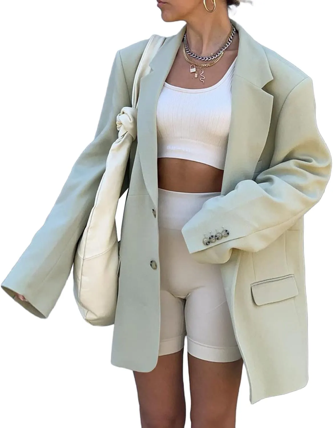 Grlasen Women Casual Elegant Long Sleeve Oversized Lapel Blazers Open Front Solid Work Office Jacket Blazer