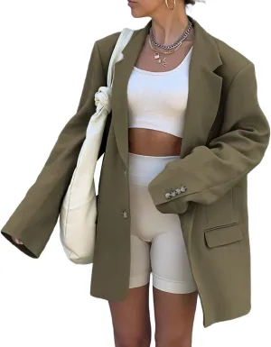 Grlasen Women Casual Elegant Long Sleeve Oversized Lapel Blazers Open Front Solid Work Office Jacket Blazer