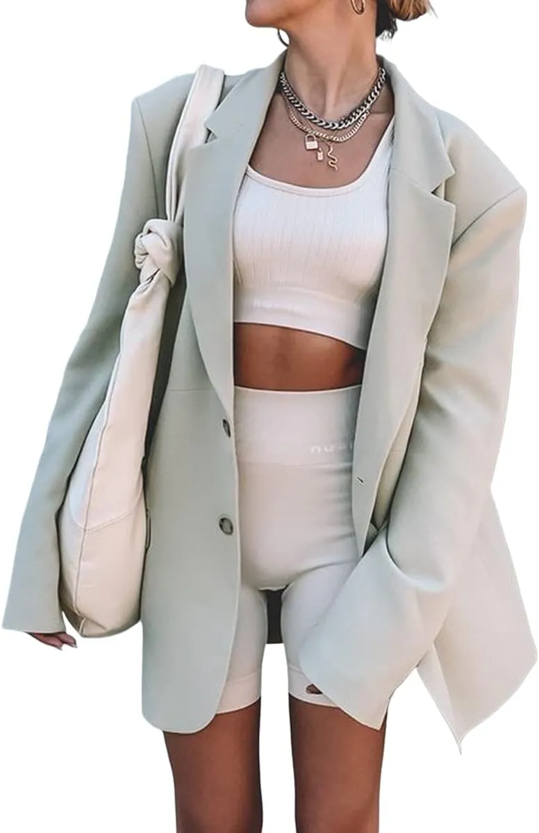 Grlasen Women Casual Elegant Long Sleeve Oversized Lapel Blazers Open Front Solid Work Office Jacket Blazer