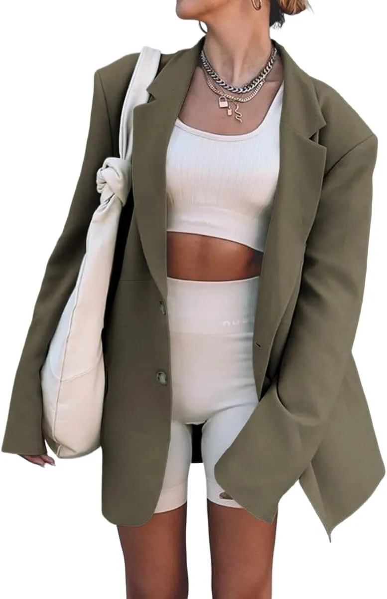 Grlasen Women Casual Elegant Long Sleeve Oversized Lapel Blazers Open Front Solid Work Office Jacket Blazer