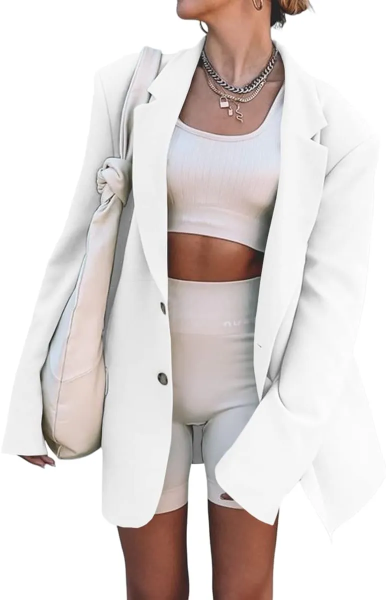 Grlasen Women Casual Elegant Long Sleeve Oversized Lapel Blazers Open Front Solid Work Office Jacket Blazer