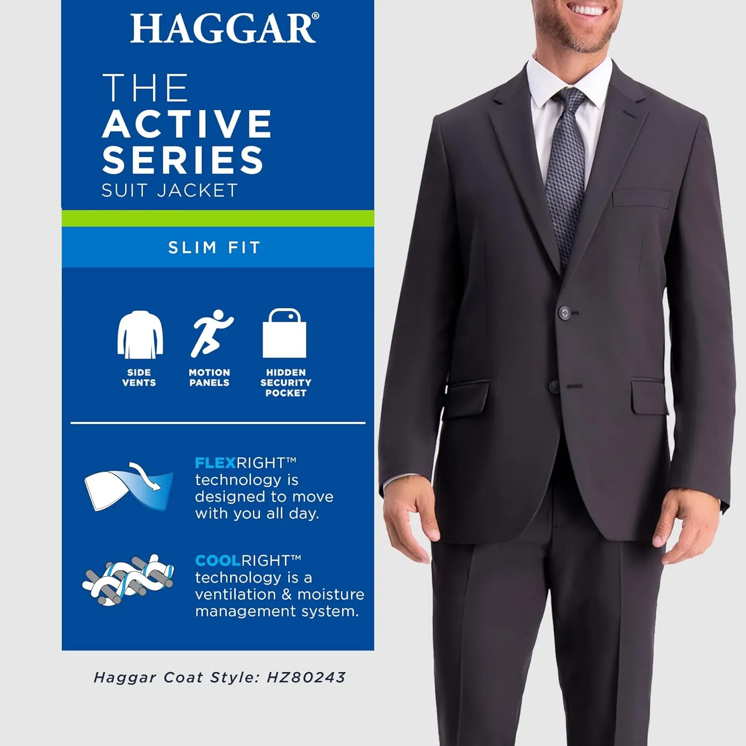 Haggar Men's Active Series Stretch Slim Fit Suit Separates – Pants & Jackets