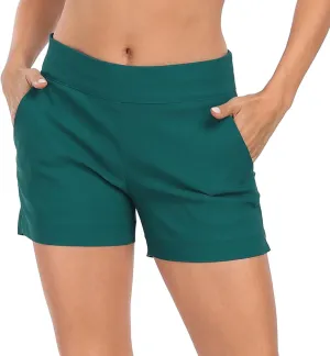 HDE Chino Shorts for Women 4" Inseam Elastic High Waisted Casual Summer Shorts