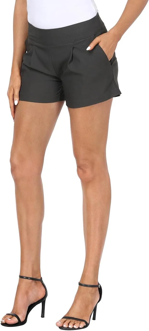HDE Women's Dress Shorts 3" Inseam Elastic High Waisted Dressy Summer Shorts