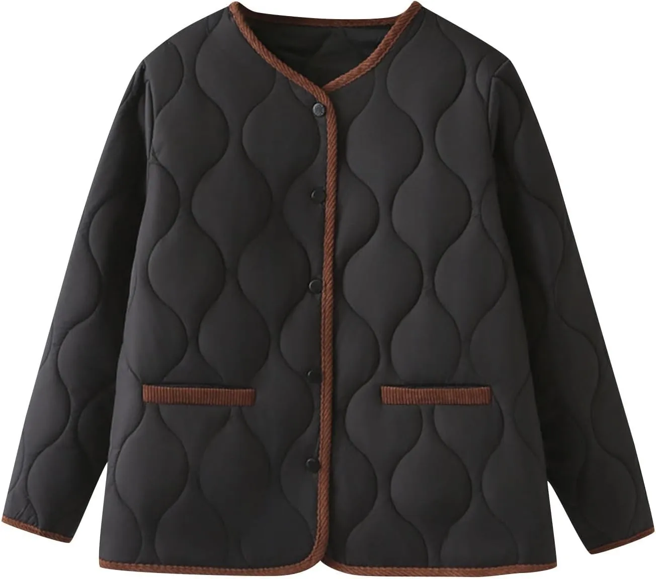HGps8w Women's Color Block Quilted Puffer Jacket, Casual Button Up Down Coat Insulated Outerwear with Pockets