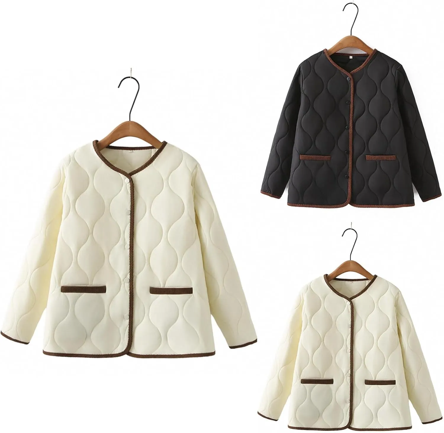 HGps8w Women's Color Block Quilted Puffer Jacket, Casual Button Up Down Coat Insulated Outerwear with Pockets