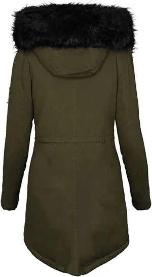 Hooded Winter Down Puffer Coat Fleece Lined Coats Ladies Padded Thermal Overcoat with Faux Hooded Windproof Thicken