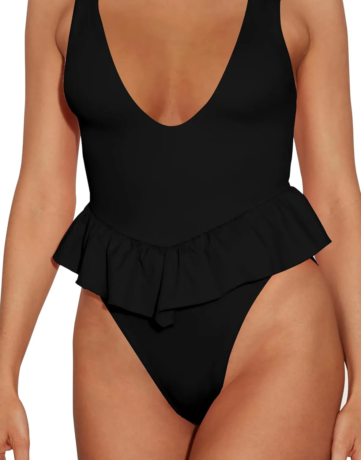 HYPERFIRE Women's Cheeky One Piece Swimsuit Deep V Neck Tummy Control High Cut Bathing Suit