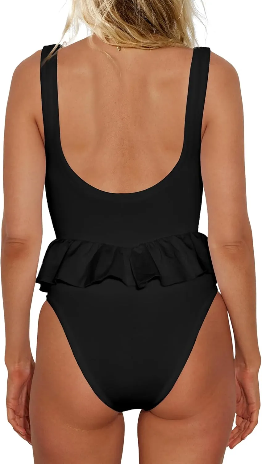 HYPERFIRE Women's Cheeky One Piece Swimsuit Deep V Neck Tummy Control High Cut Bathing Suit