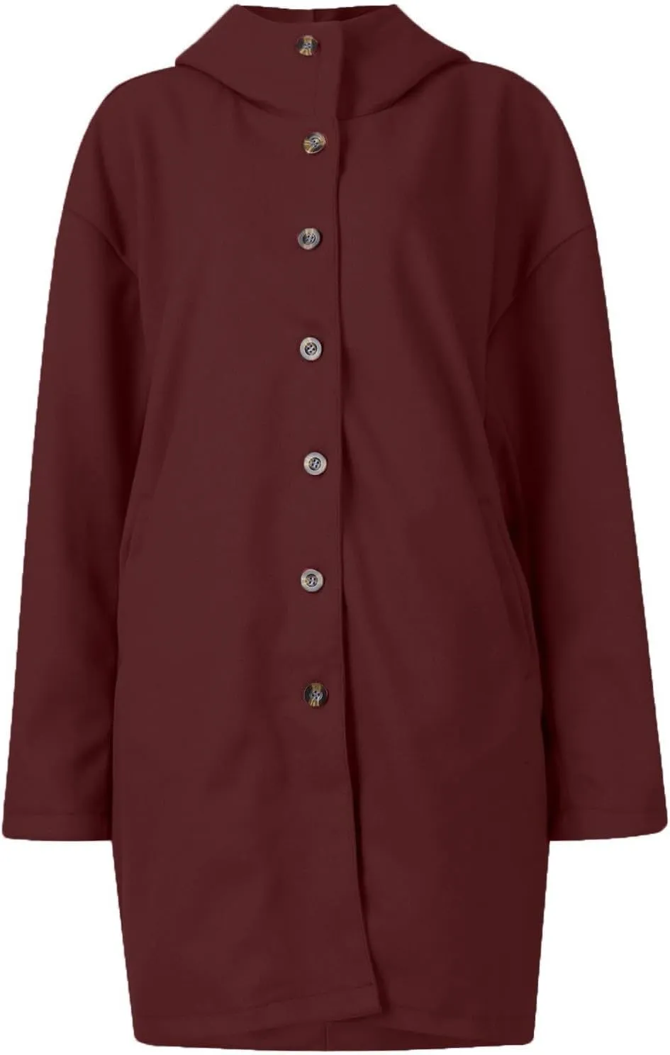 Jackets for Women Casual Loose Fit Button Coats Button Up Long Sleeve Outerwear Hooded Overcoat with Pocket