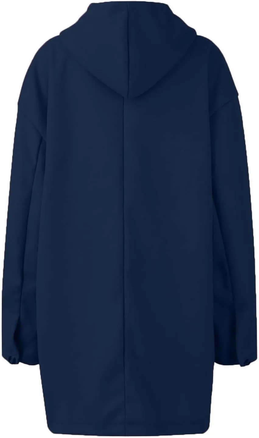 Jackets for Women Casual Loose Fit Button Coats Button Up Long Sleeve Outerwear Hooded Overcoat with Pocket