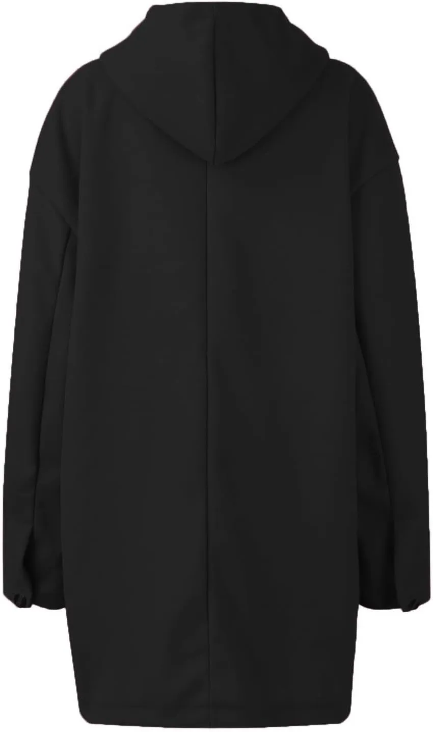 Jackets for Women Casual Loose Fit Button Coats Button Up Long Sleeve Outerwear Hooded Overcoat with Pocket
