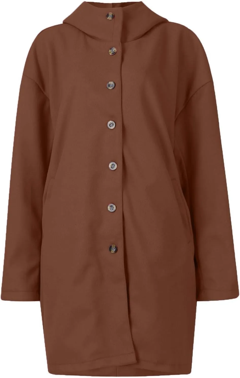 Jackets for Women Casual Loose Fit Button Coats Button Up Long Sleeve Outerwear Hooded Overcoat with Pocket
