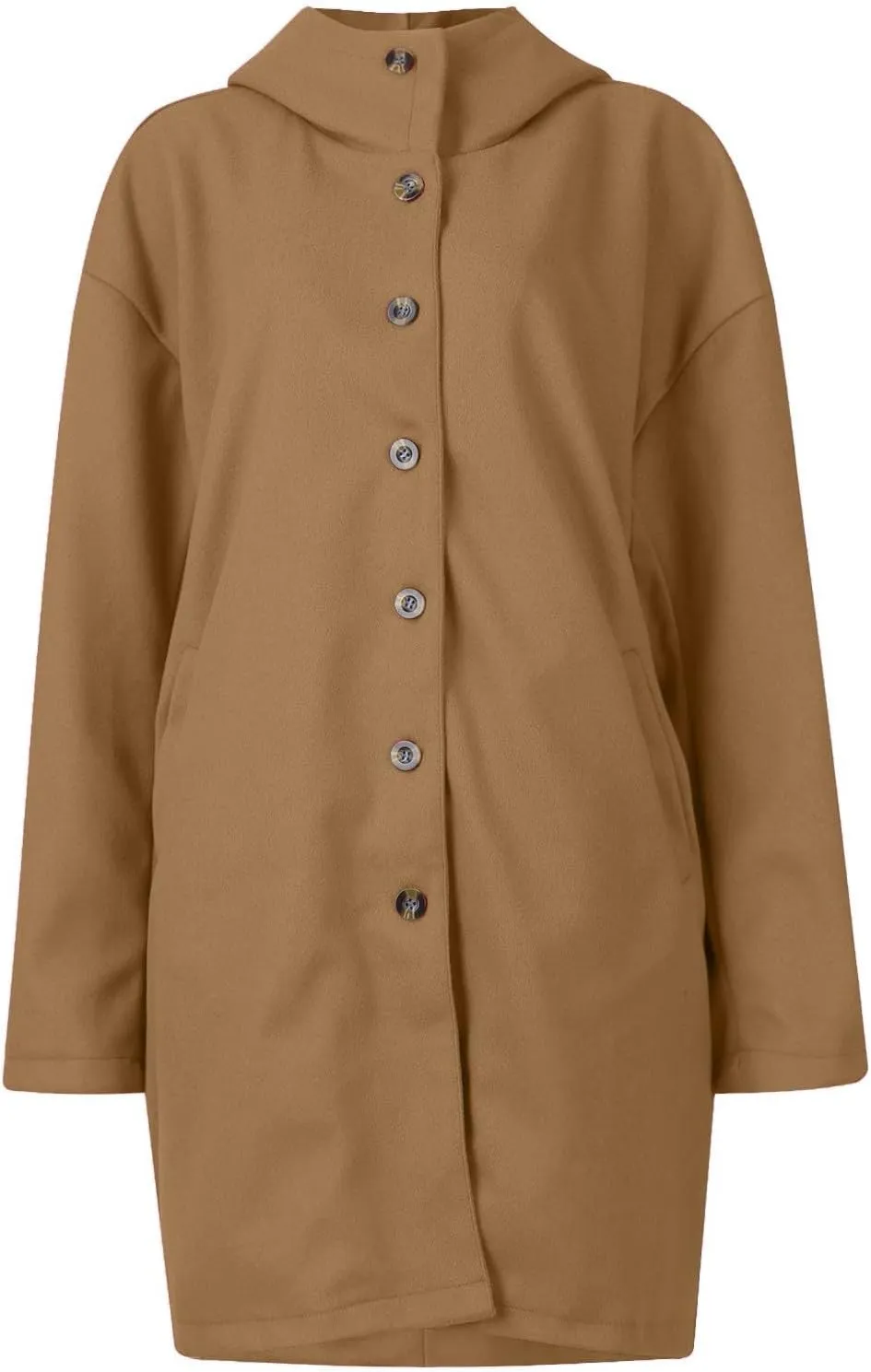 Jackets for Women Casual Loose Fit Button Coats Button Up Long Sleeve Outerwear Hooded Overcoat with Pocket
