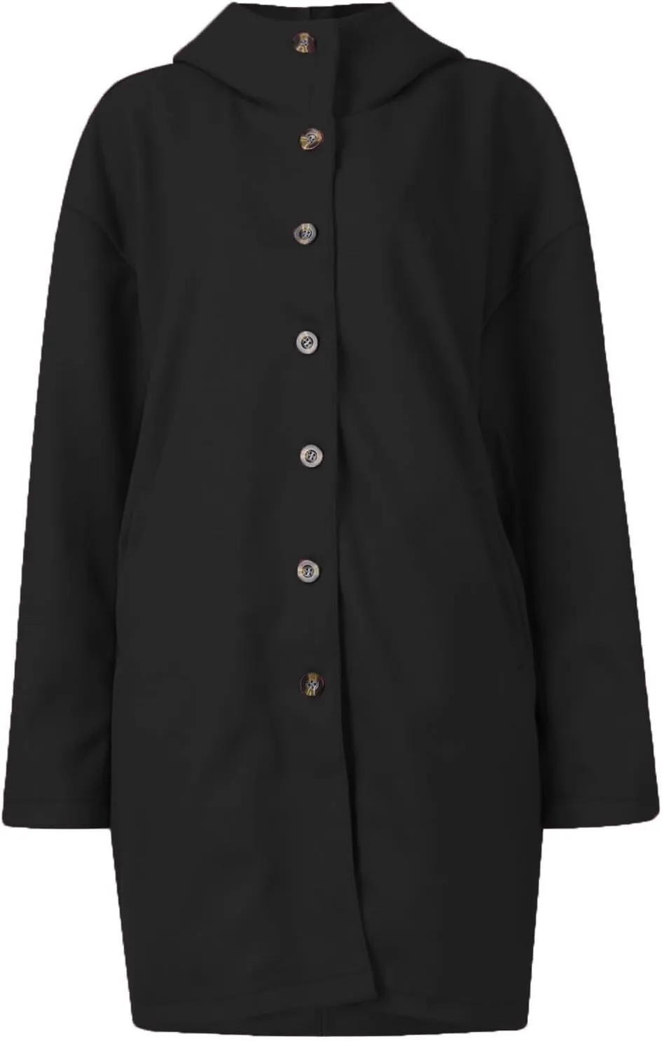 Jackets for Women Casual Loose Fit Button Coats Button Up Long Sleeve Outerwear Hooded Overcoat with Pocket