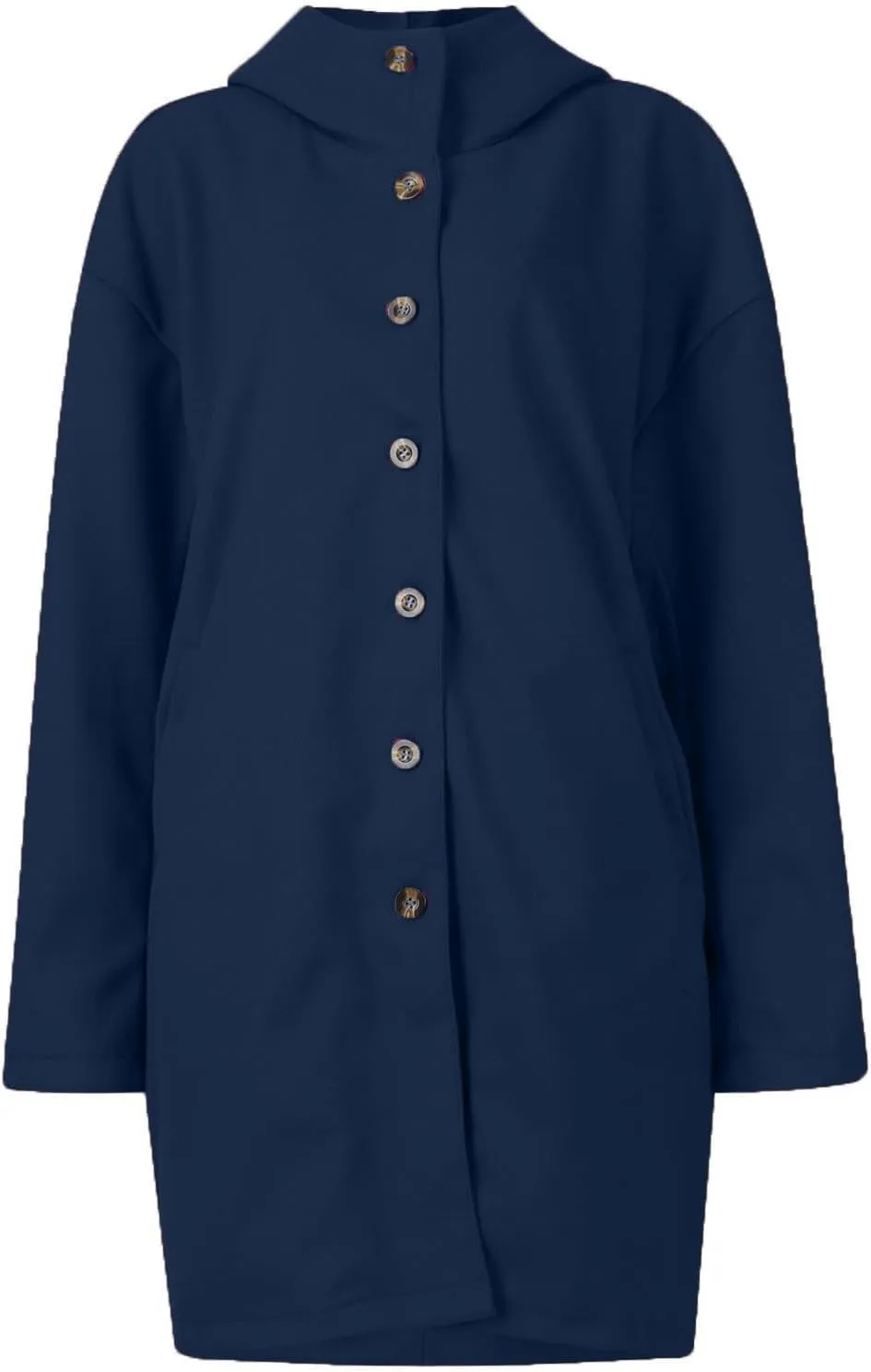 Jackets for Women Casual Loose Fit Button Coats Button Up Long Sleeve Outerwear Hooded Overcoat with Pocket