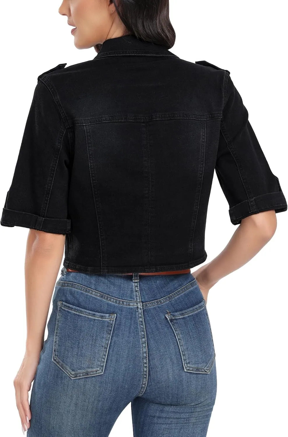 J.Corrine Women's Short Sleeve Stretch Denim Jacket Retro Button Down Cropped Trucker Jean Jackets