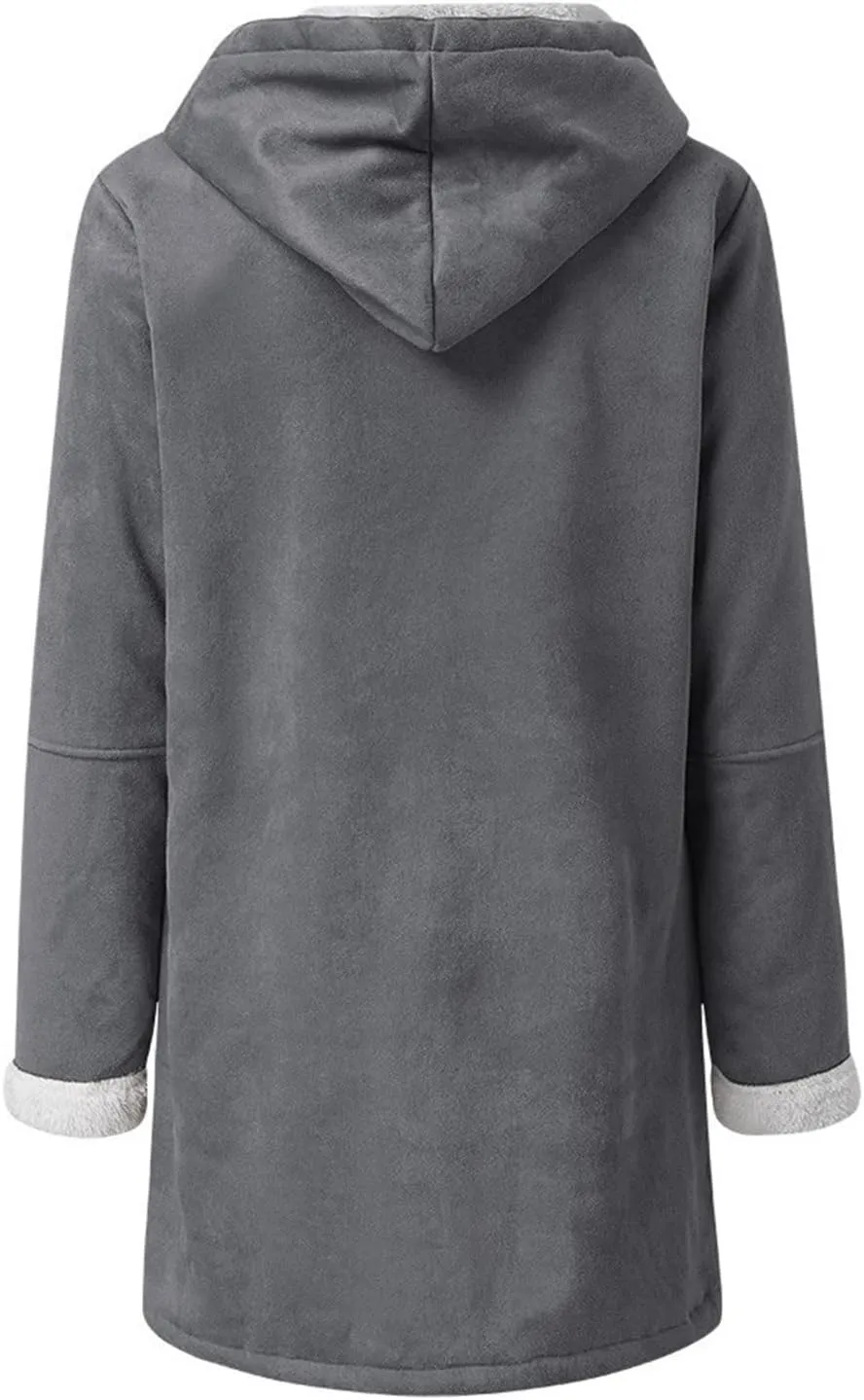 JEGULV Winter Coats for Women Plus Size Warm Sherpa Thicken Lined Jackets Casual Button Up Solid Color Outerwear with Pockets