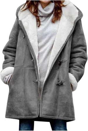 JEGULV Winter Coats for Women Plus Size Warm Sherpa Thicken Lined Jackets Casual Button Up Solid Color Outerwear with Pockets