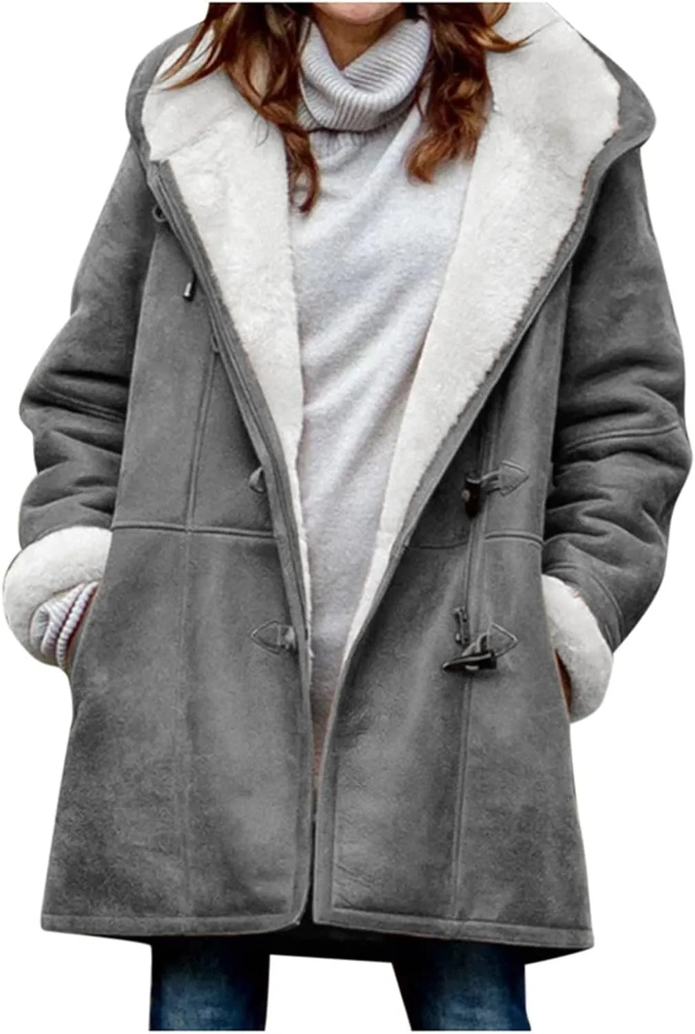 JEGULV Winter Coats for Women Plus Size Warm Sherpa Thicken Lined Jackets Casual Button Up Solid Color Outerwear with Pockets