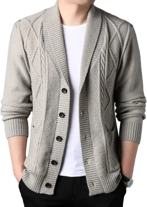 JEsilunmaMY Mens Casual Business Cardigan Sweaters Long Sleeve Shawl Collar Cable Knit Coats Button Down Loose Knitwear