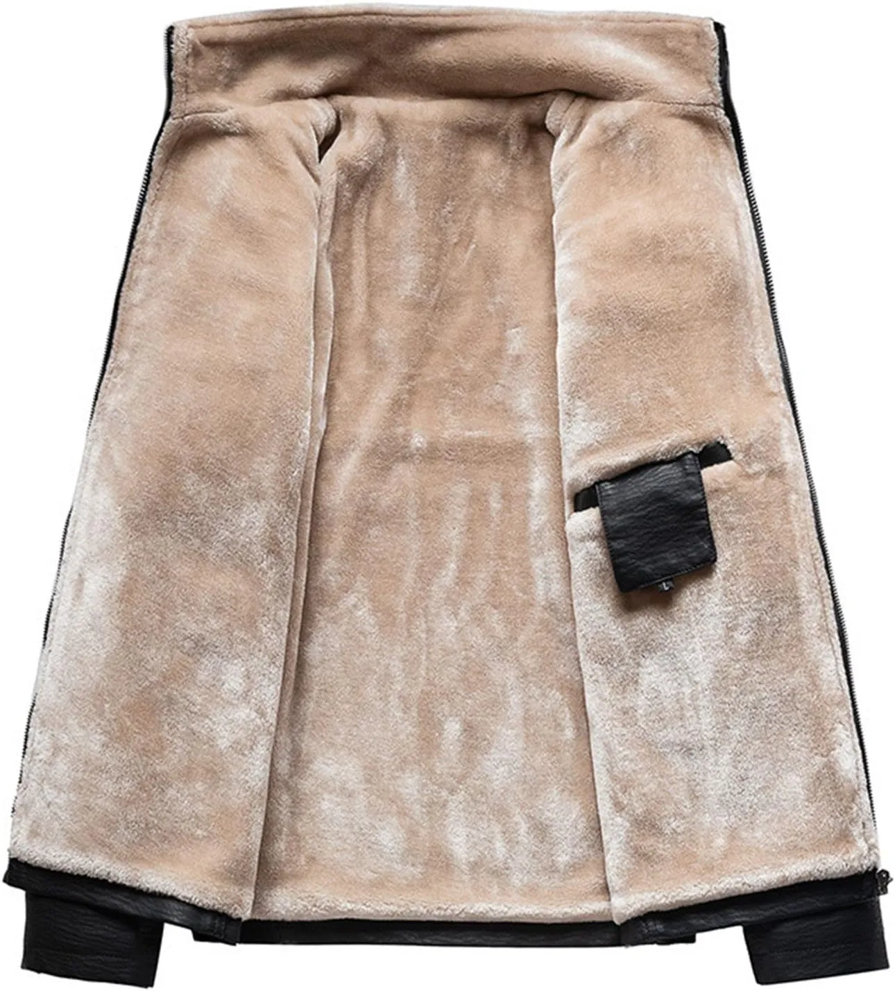 JEsilunmaMY Men's Stand Collar Motorcycle Leather Jacket Fall Winter Fleece Lined Sherpa Coats Slim Fit Bomber Biker Coat