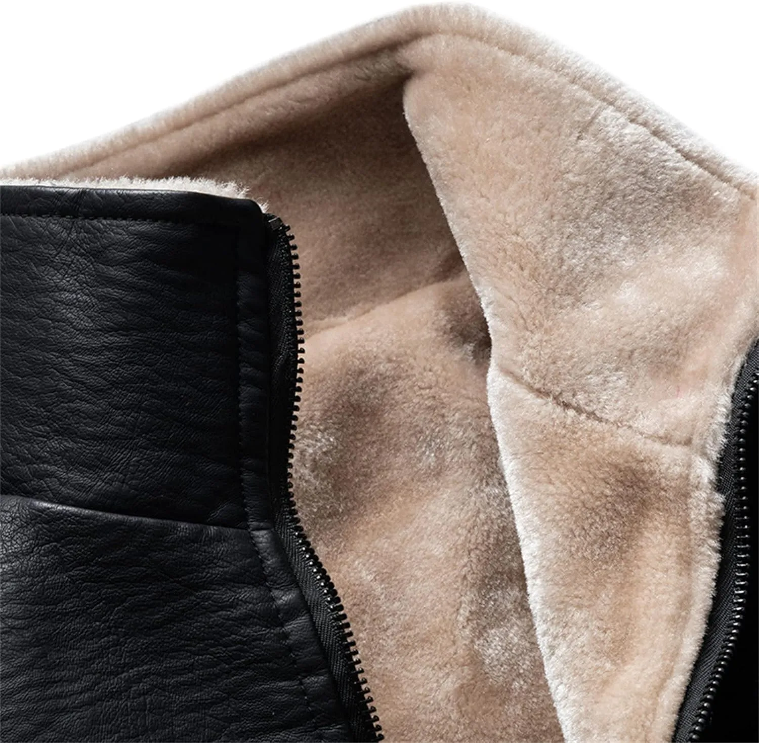 JEsilunmaMY Men's Stand Collar Motorcycle Leather Jacket Fall Winter Fleece Lined Sherpa Coats Slim Fit Bomber Biker Coat