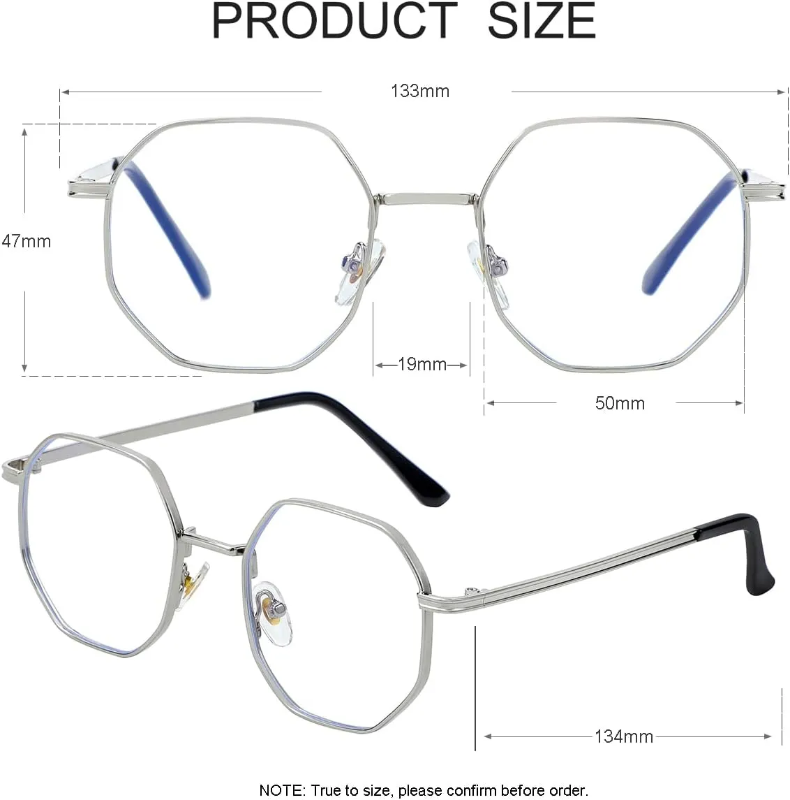 JOVAKIT Polygon Blue Light Blocking Glasses for Women Men Vintage Octagon Square Non-prescription Metal Eyeglasses