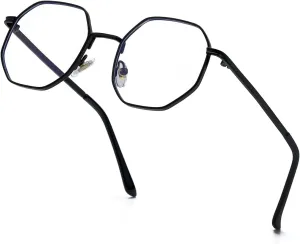 JOVAKIT Polygon Blue Light Blocking Glasses for Women Men Vintage Octagon Square Non-prescription Metal Eyeglasses