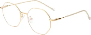 JOVAKIT Polygon Blue Light Blocking Glasses for Women Men Vintage Octagon Square Non-prescription Metal Eyeglasses