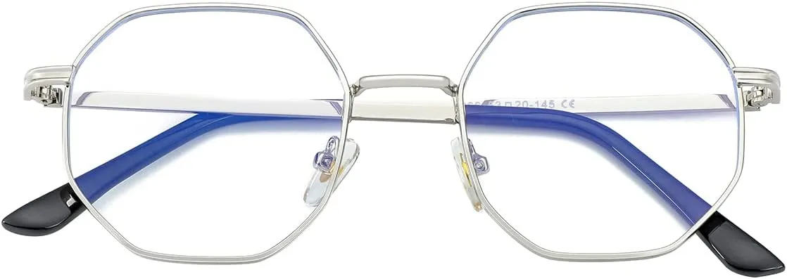 JOVAKIT Polygon Blue Light Blocking Glasses for Women Men Vintage Octagon Square Non-prescription Metal Eyeglasses