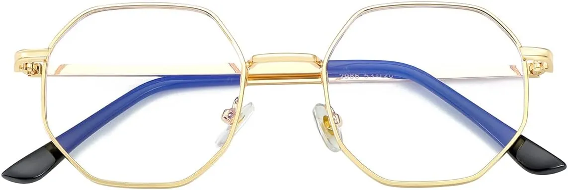 JOVAKIT Polygon Blue Light Blocking Glasses for Women Men Vintage Octagon Square Non-prescription Metal Eyeglasses