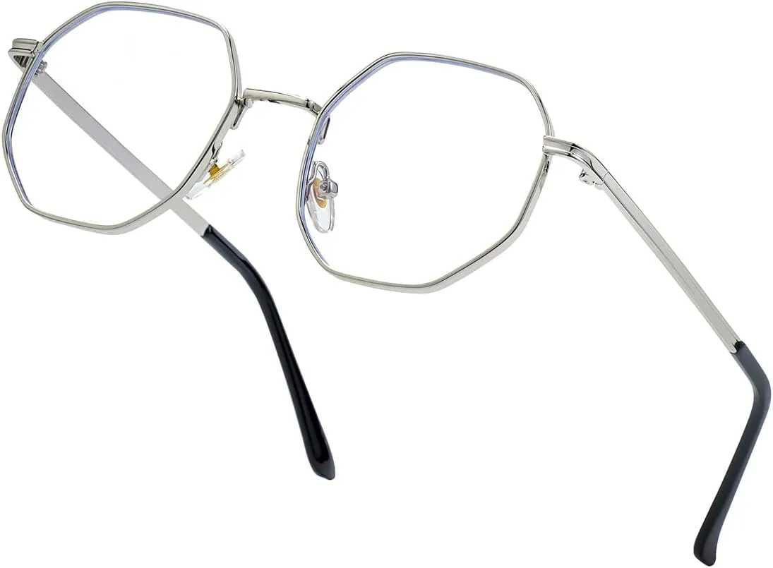 JOVAKIT Polygon Blue Light Blocking Glasses for Women Men Vintage Octagon Square Non-prescription Metal Eyeglasses