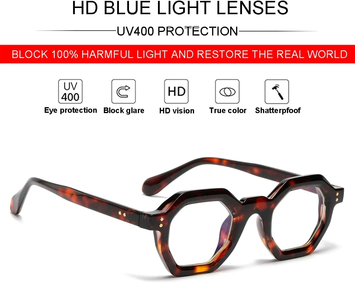 JOVAKIT Retro Octagon Frame Glasses for Women Men Vintage Polygon Non-prescription Clear Lens Eyeglasses