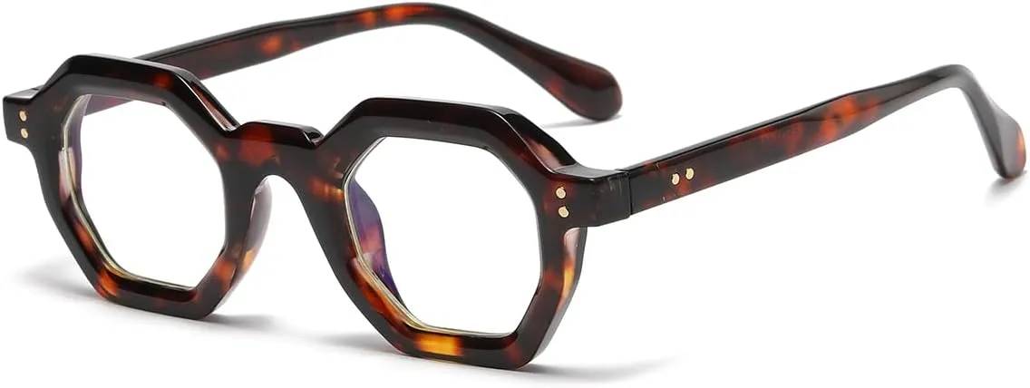 JOVAKIT Retro Octagon Frame Glasses for Women Men Vintage Polygon Non-prescription Clear Lens Eyeglasses