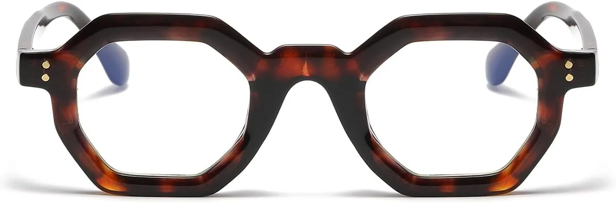 JOVAKIT Retro Octagon Frame Glasses for Women Men Vintage Polygon Non-prescription Clear Lens Eyeglasses
