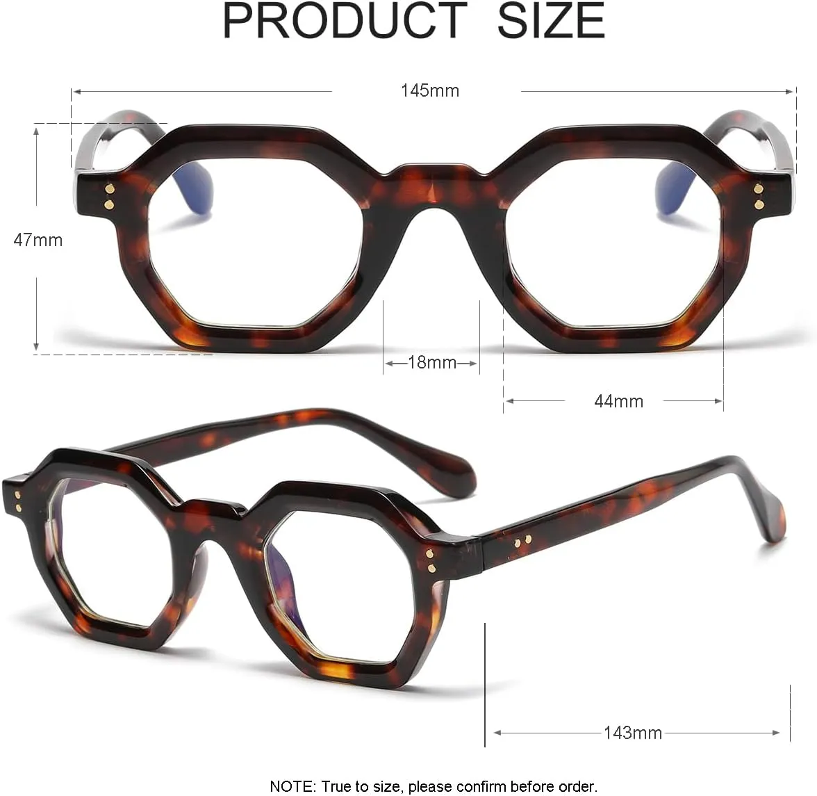 JOVAKIT Retro Octagon Frame Glasses for Women Men Vintage Polygon Non-prescription Clear Lens Eyeglasses
