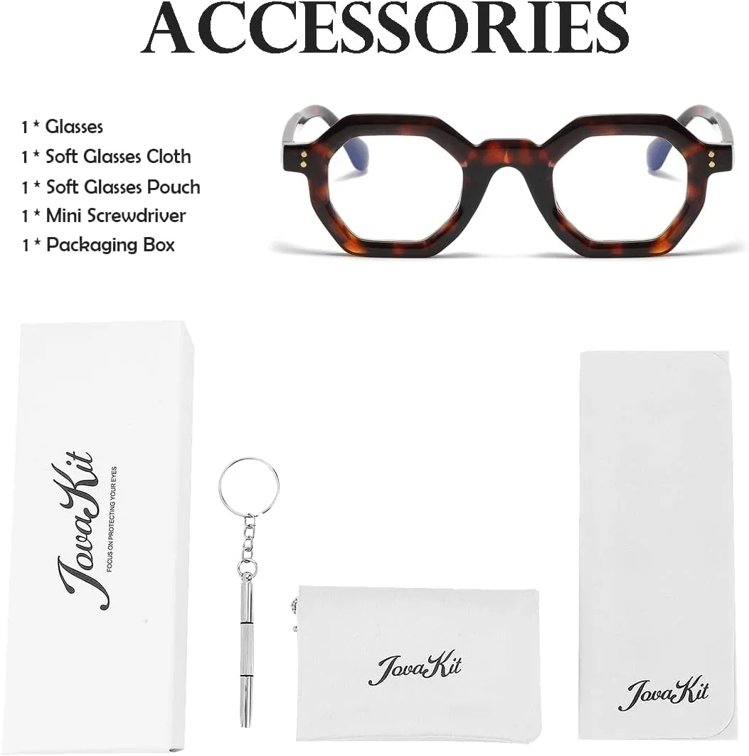 JOVAKIT Retro Octagon Frame Glasses for Women Men Vintage Polygon Non-prescription Clear Lens Eyeglasses