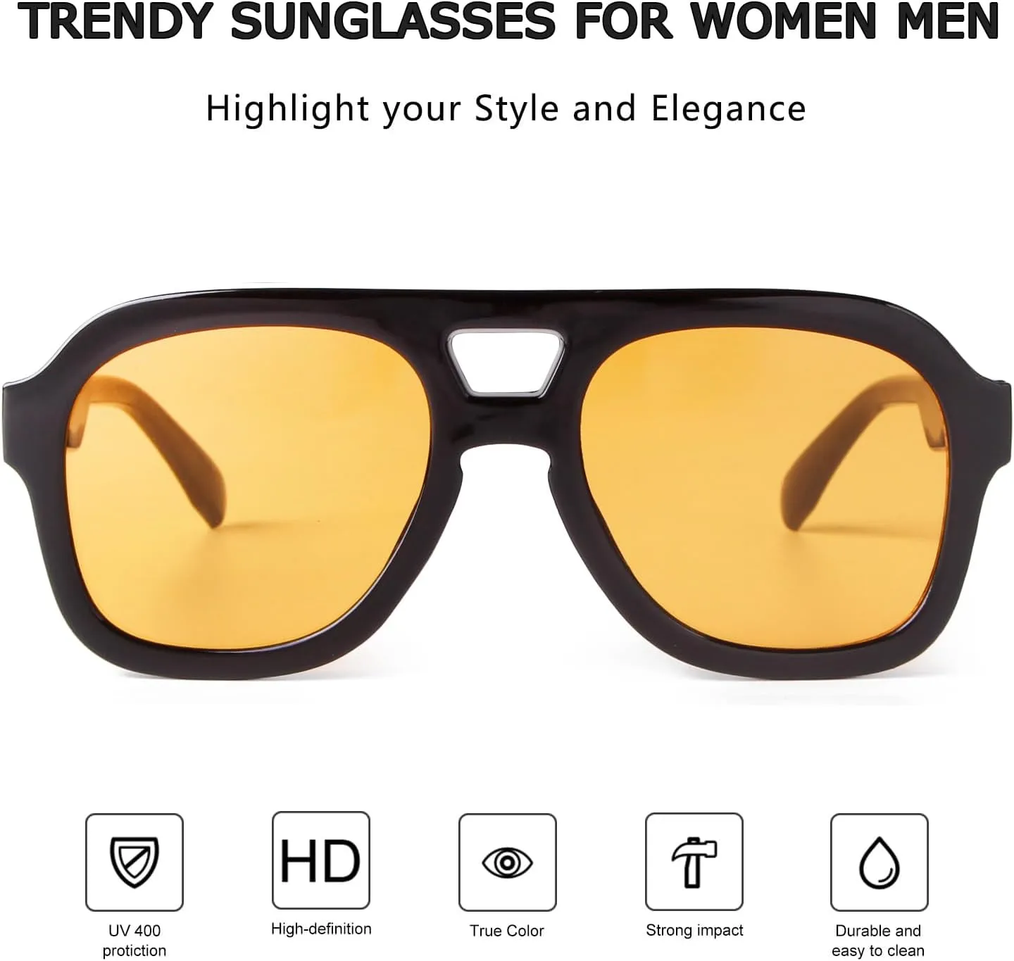 JUDOO Retro 70s Square Flat Aviator Sunglasses for Women Men Trendy Rectangle Double Bridge Geometric Sun Glasses Shades