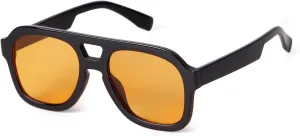 JUDOO Retro 70s Square Flat Aviator Sunglasses for Women Men Trendy Rectangle Double Bridge Geometric Sun Glasses Shades
