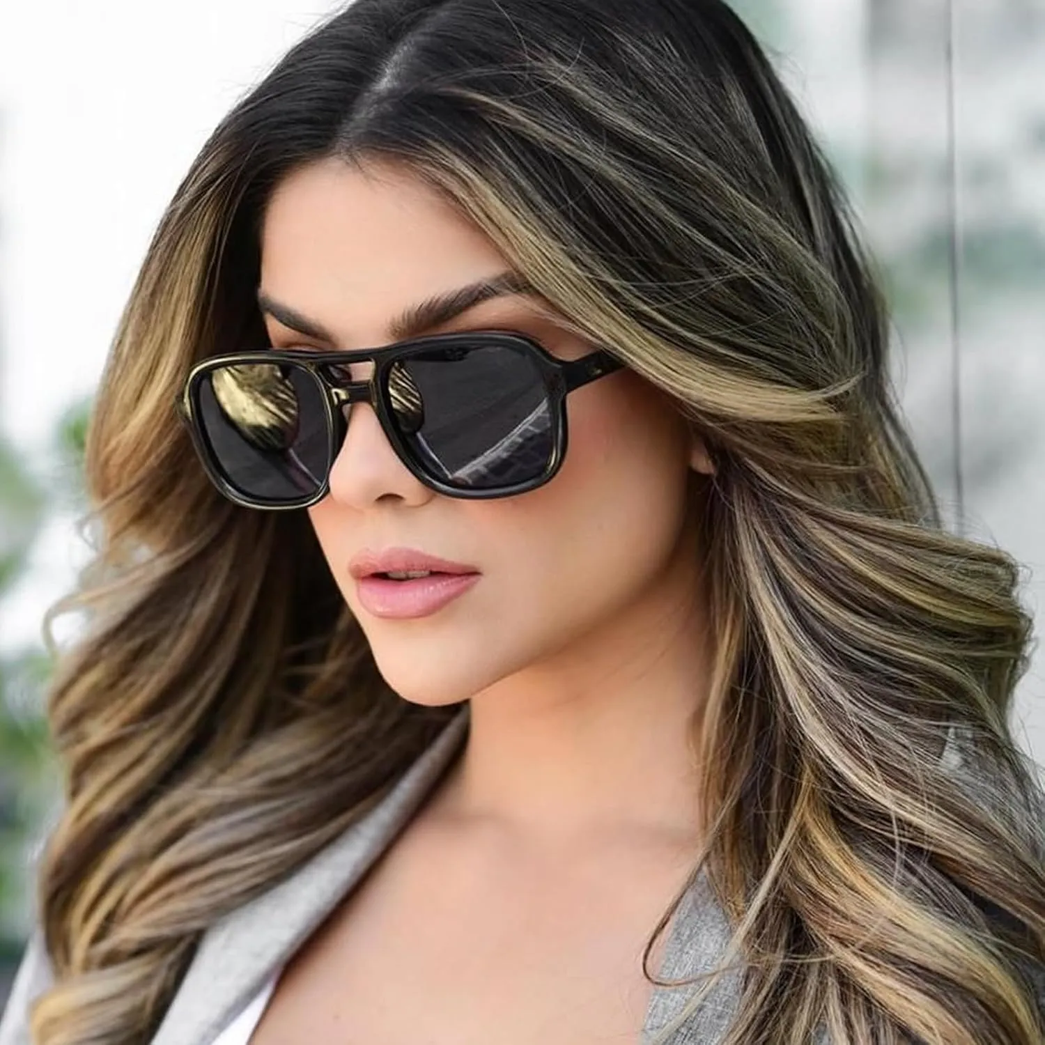 JUDOO Retro 70s Square Flat Aviator Sunglasses for Women Men Trendy Rectangle Double Bridge Geometric Sun Glasses Shades