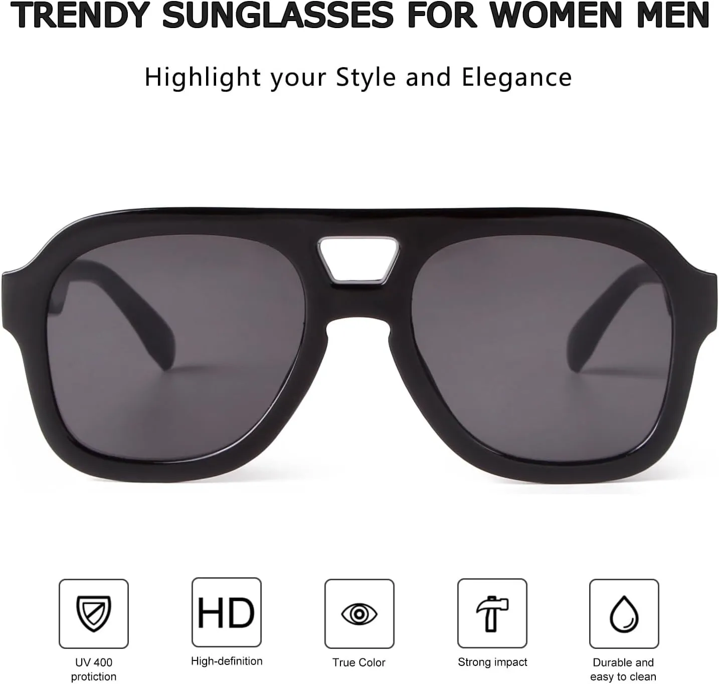 JUDOO Retro 70s Square Flat Aviator Sunglasses for Women Men Trendy Rectangle Double Bridge Geometric Sun Glasses Shades