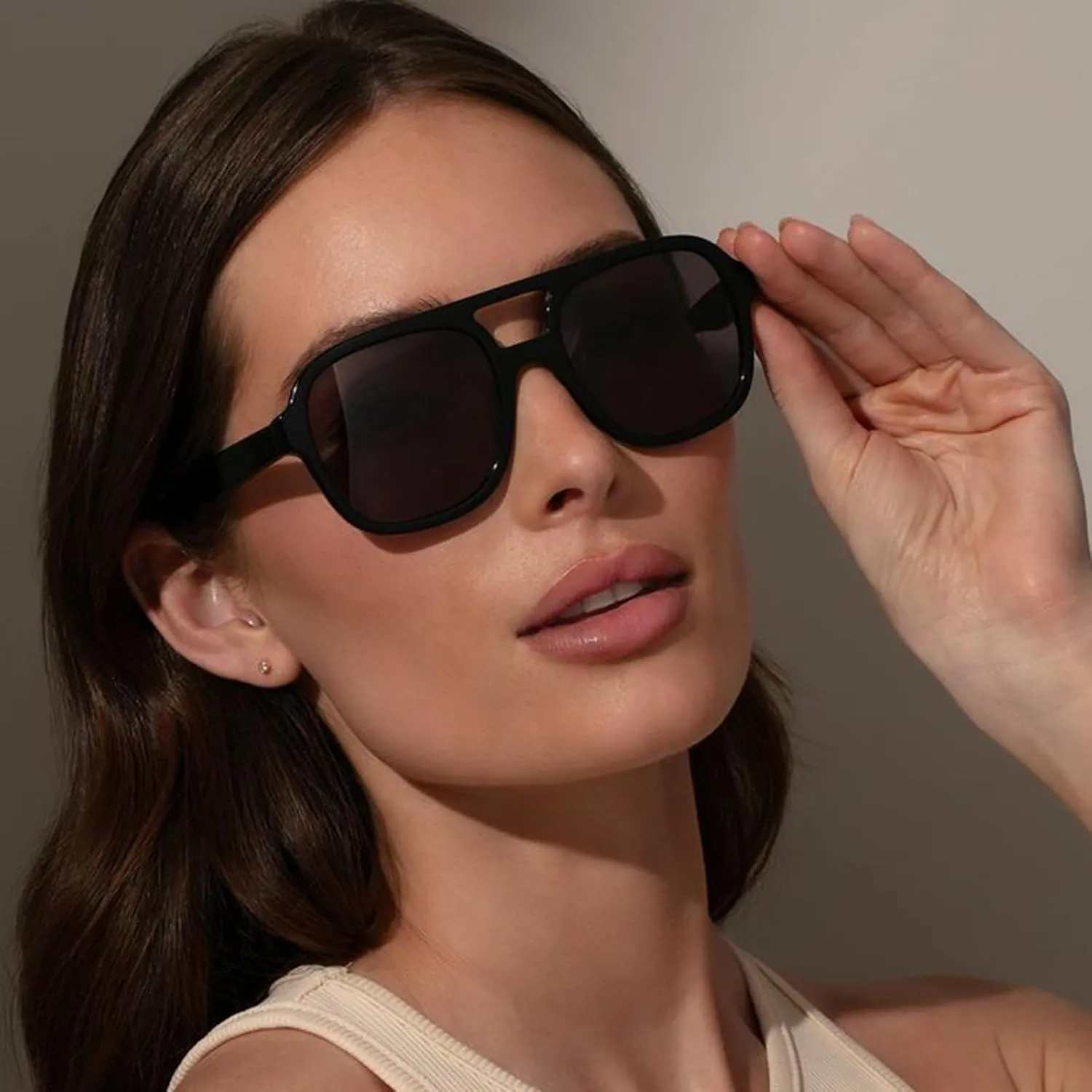 JUDOO Retro 70s Square Flat Aviator Sunglasses for Women Men Trendy Rectangle Double Bridge Geometric Sun Glasses Shades
