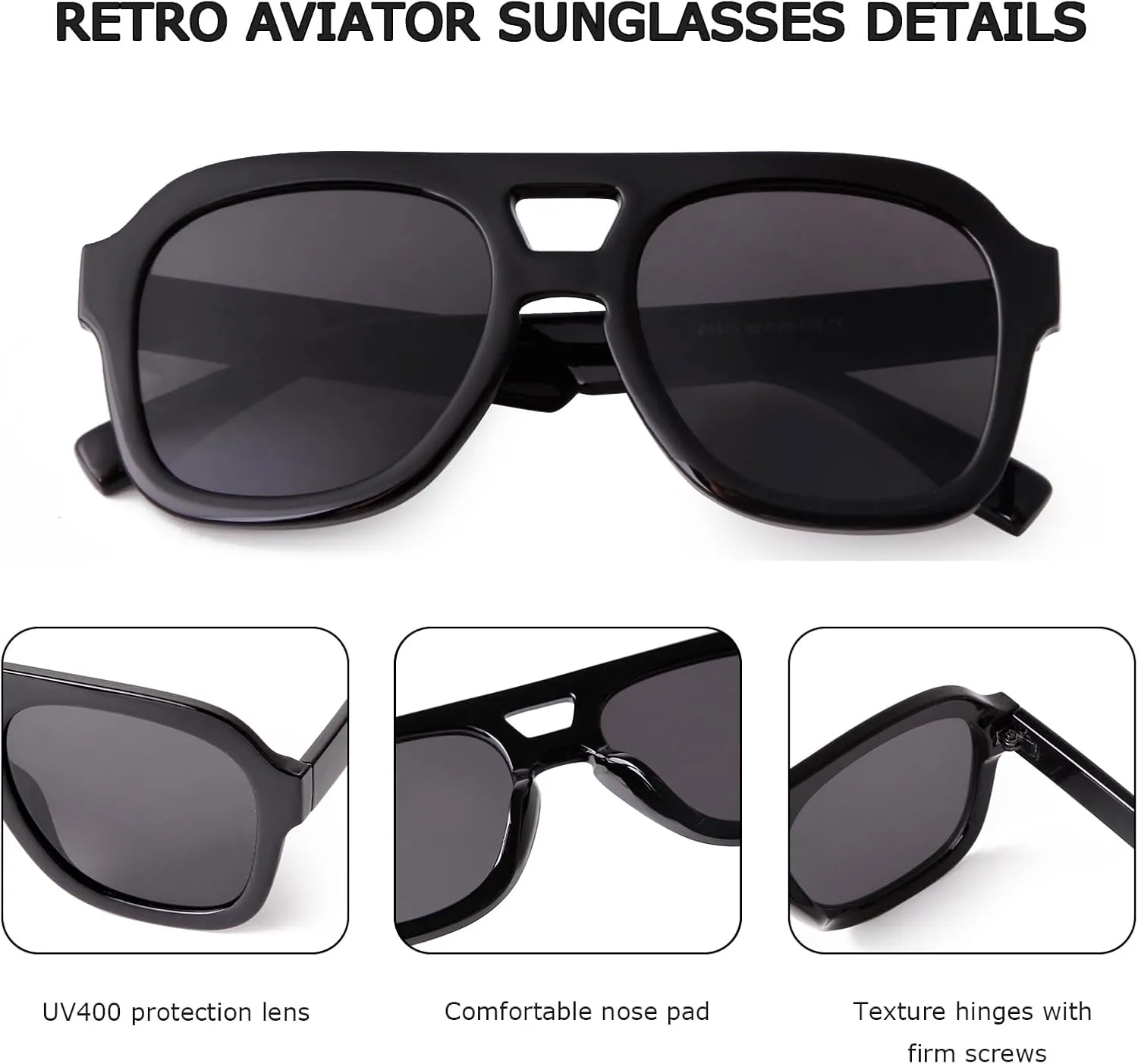 JUDOO Retro 70s Square Flat Aviator Sunglasses for Women Men Trendy Rectangle Double Bridge Geometric Sun Glasses Shades