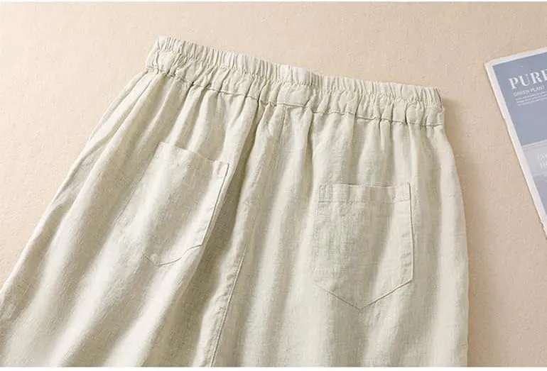 Kinghua Linen Shorts for Women Lightweight Loose Fit Shorts Casual Elastic High Waisted Wide Leg Cotton Linen Shorts
