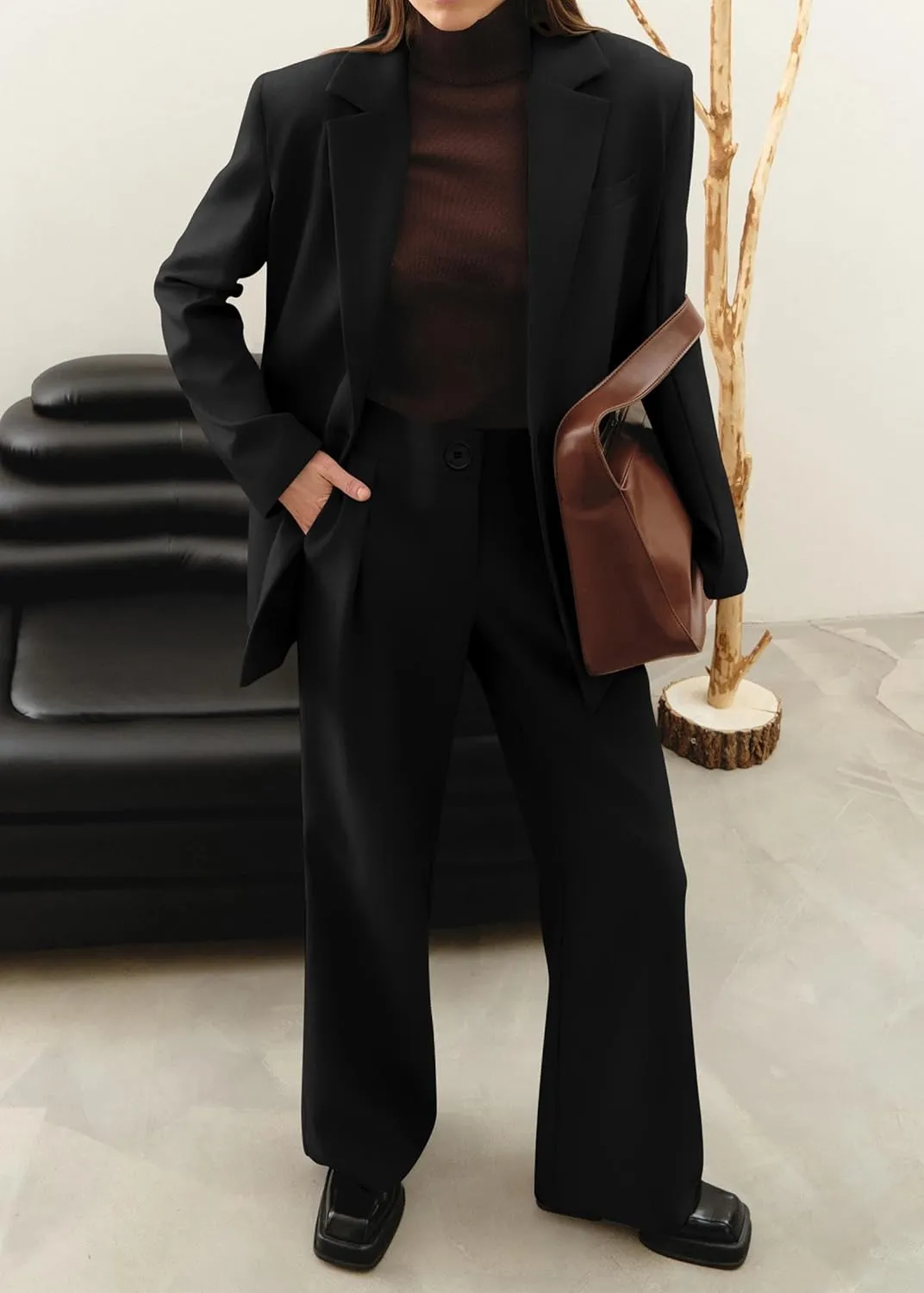 KIRUNDO Women's 2025 Spring Fall 2 Piece Blazer Set Casual Loose Long Blazer Jackets and Dressy Wide Leg Pant Suits Pockets