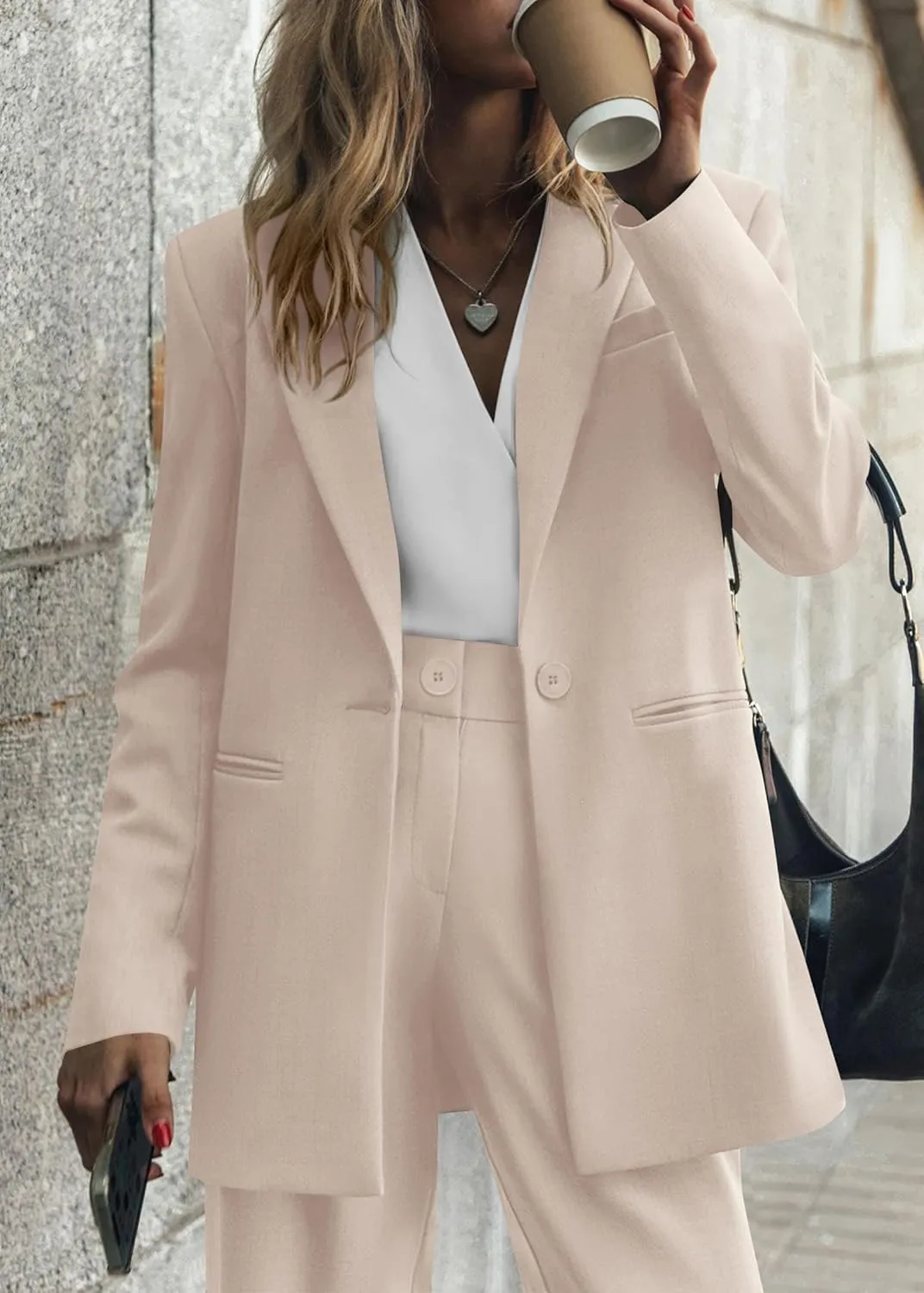 KIRUNDO Women's 2025 Spring Fall 2 Piece Blazer Set Casual Loose Long Blazer Jackets and Dressy Wide Leg Pant Suits Pockets