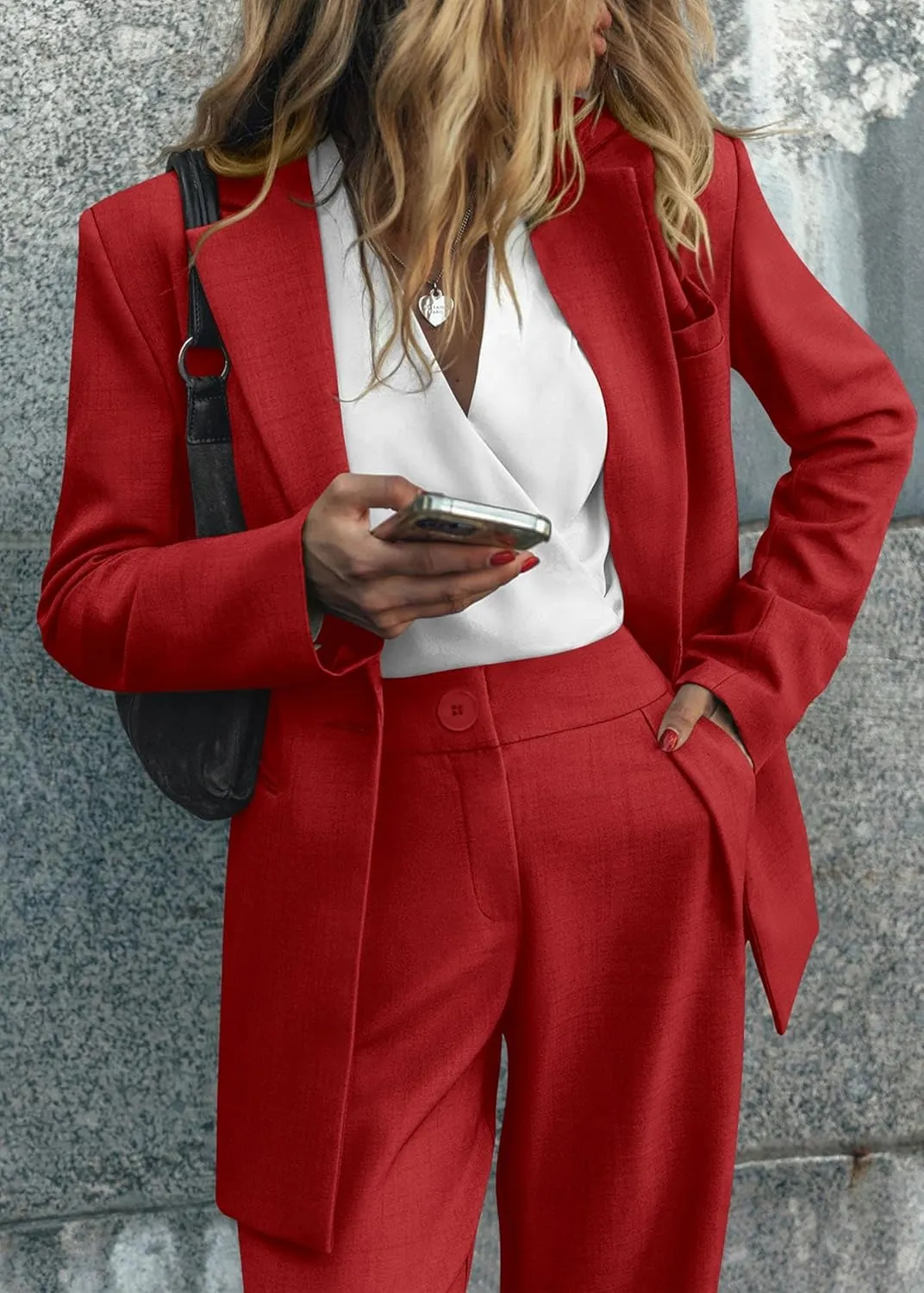 KIRUNDO Women's 2025 Spring Fall 2 Piece Blazer Set Casual Loose Long Blazer Jackets and Dressy Wide Leg Pant Suits Pockets